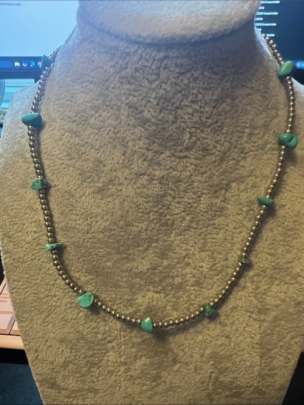 Turquoise Chip and Silver Bead Necklace
